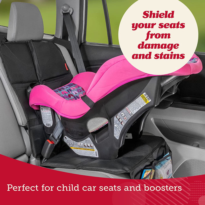 Car Seat Protector for Baby Car Seat - Thick Padding - Seat Protector under Baby Car Seat with 2 Mesh Storage Pockets - Black Waterproof Baby Car Seat Protector - Non-Slip Padded Backing