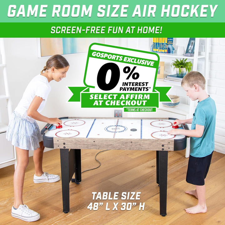 48 Inch Air Hockey Arcade Table for Kids - Oak or Black - Includes 2 Pushers, 3 Pucks, AC Motor, and LED Scoreboard