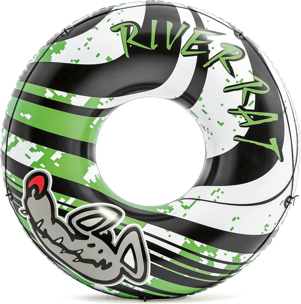 River Rat 48 Inch Inflatable Vinyl Towable Boat Floating Tube Raft for Swimming Pool and Lake in Green Rat or Graffiti Rat Design, Color Varies