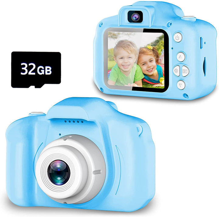 Upgrade Kids Selfie Camera, Christmas Birthday Gifts for Boys Age 3-9, HD Digital Video Cameras for Toddler, Portable Toy for 3 4 5 6 7 8 Year Old Boy with 32GB SD Card-Navy Blue