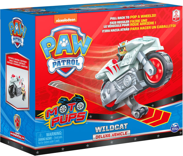 , Moto Pups Wildcat’S Deluxe Pull Back Motorcycle Vehicle with Wheelie Feature and Toy Figure