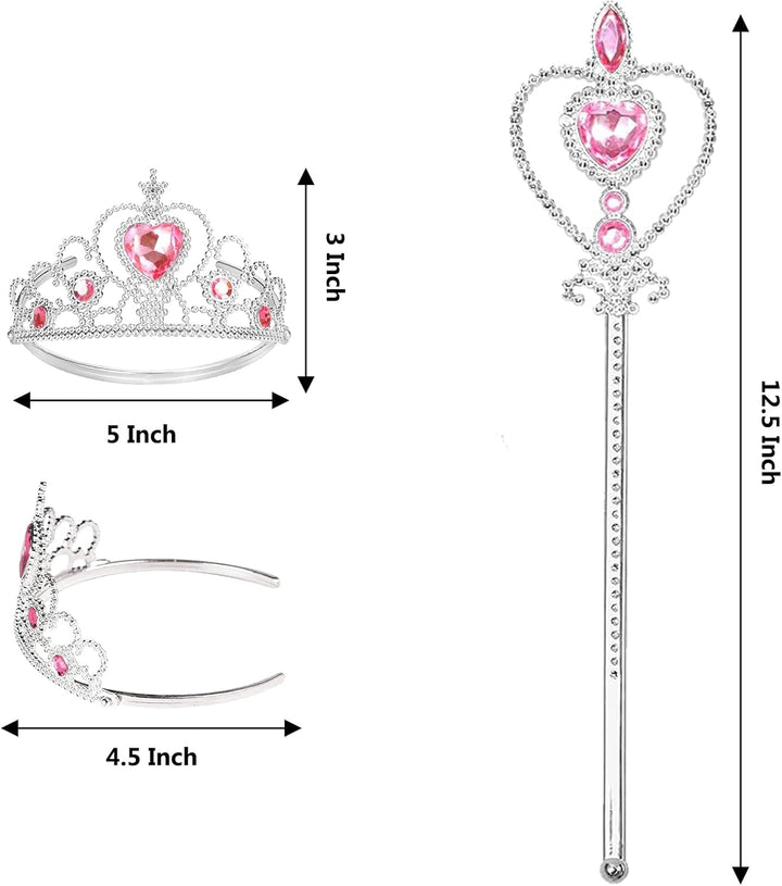 2Pcs Princess Crown and Wand, for Little Girls, Jewelry Toy Princess Costume Accessories, Christmas Gifts Set