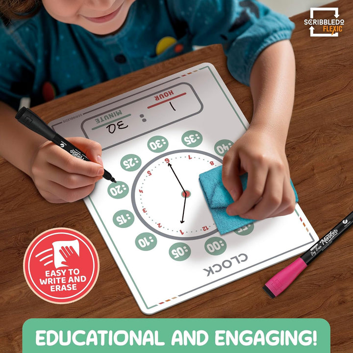 10 Pack Telling Time Teaching Sheets - 9'X12' Dry Erase Learning Clocks for Kids Homeschooling Supplies