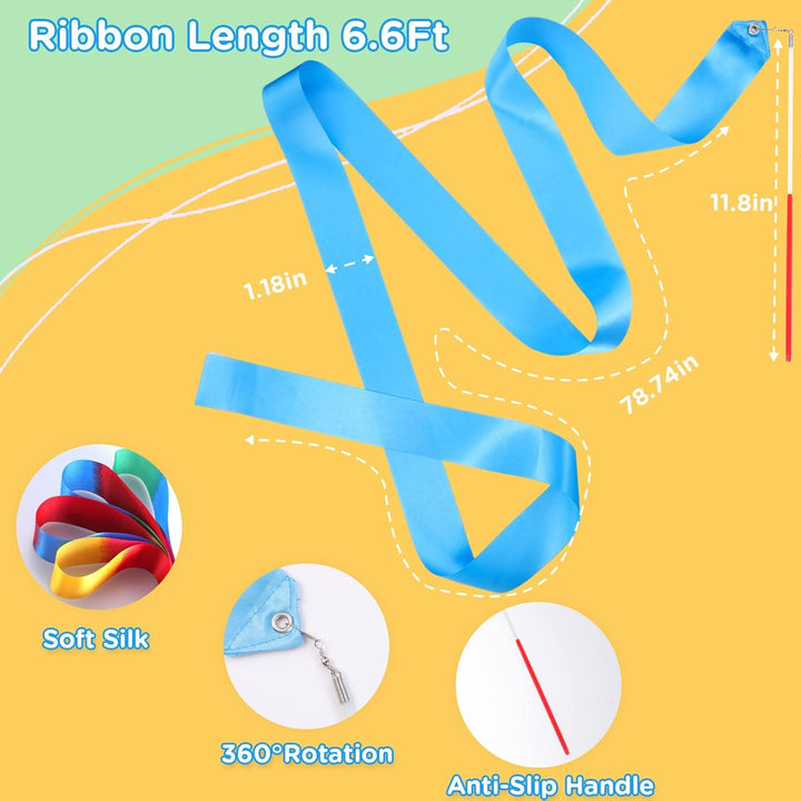 12PCS Rainbow Dance Wands Ribbon Streamers for Kids Gymnastics Rhythmic Dancing Twirling Sticks Silks Wands for Girls Circus Carnival Birthday Party Favors Rewards Gift