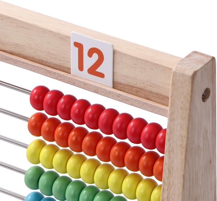 Educational Abacus for Kids Math - 10 Row Wooden Counting Frame with Number 1-100 Cards - Teach Counting, Addition and Subtraction, Preschool Learning Math Toys for Boys Girls Gift 3 4 5 Year Old