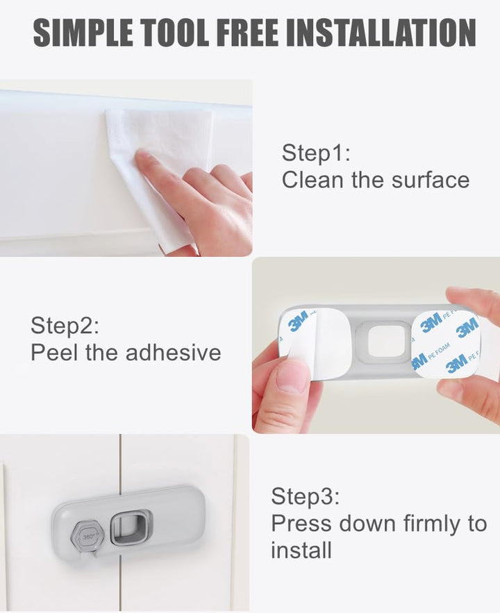 5 Pack Child Proof Refrigerator Lock,  Fridge Locks for Kids with Sticky Adhesive Pads, Child Safety Locks for Doors, RV Refrigerator, Oven Lock Child Safety Baby Cabinet Locks - Grey Updated