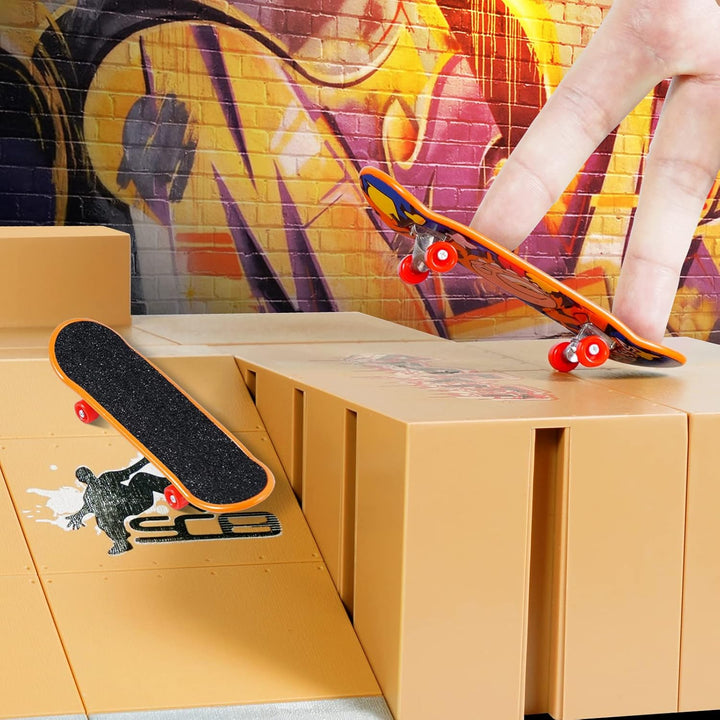 Fingerboard Skate Park Kit,Skateboard Finger Toys with 3 Finger Skateboards & 8 Skatepark Deck Ramp for Boys or Girls Gift, Mini Finger Board Skate Training for Kids Ages 5 and Up
