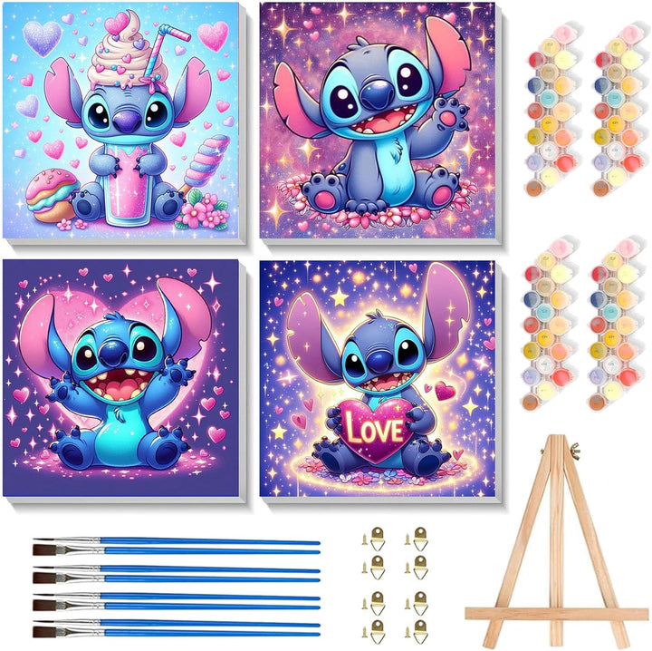 4 Pack Cartoon Paint by Number for Kids with Wooden Frame-Paint by Numbers for Kids Ages 4-8-12, DIY Paints with Numbers Easy Acrylic Oil Painting Kits for Home Wall Decor (8X8Inch)