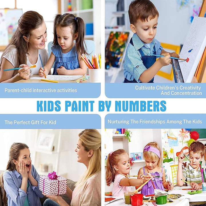4 Pack Cartoon Paint by Number for Kids with Wooden Frame-Paint by Numbers for Kids Ages 4-8-12, DIY Paints with Numbers Easy Acrylic Oil Painting Kits for Home Wall Decor (8X8Inch)