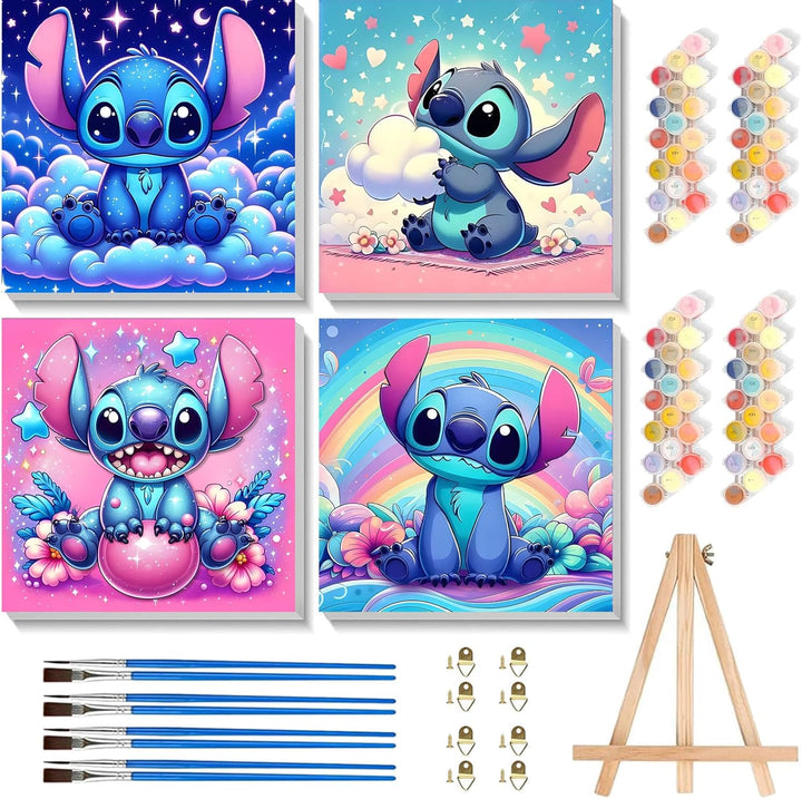 4 Pack Cartoon Paint by Number for Kids with Wooden Frame-Paint by Numbers for Kids Ages 4-8-12, DIY Paints with Numbers Easy Acrylic Oil Painting Kits for Home Wall Decor (8X8Inch)