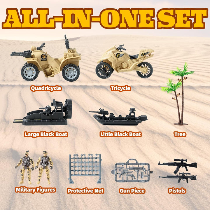 Military Soldier Men Action Figures, 11PCS US Army Soldier Plastic Figure Set Military Base Playset Vehicles Play Combat Toys, Army Toy Set for Kids Boys Age 3 4 5 6+