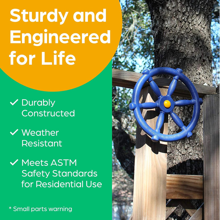 Pirate Ship Wheel for Kids - Toy Steering Wheel for Treehouse, Outdoor Playhouse, Backyard Playset or Swing Set - Playground Accessories & Attachments (Blue)