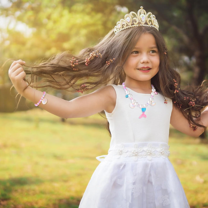 2 Sets Mermaid Jewelry Set for Girls, Princess Accessories for Dress-Up, Birthday Party & Costume Play Mermaid Necklace, Bracelet, Ring & Earrings for Girls Age 3-8