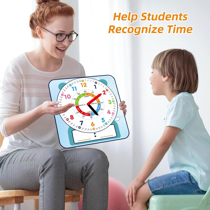 Large 12" Magnetic Writable Dry Erase Teaching Clock with Pen,Teaching Demonstration Clock for Kids Learning Time with Cute Style for Home School Classroom Supplies(12" X 11")