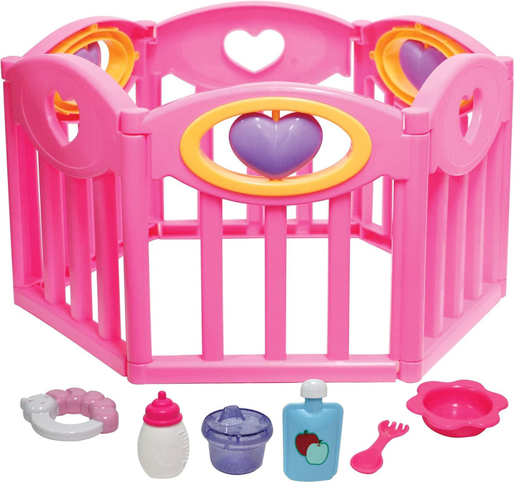 - Doll High Chair | Fits Dolls up to 17" | Easy to Clean | Simple Assembly | 7 Piece Play Set| Ages 2+, Pink/Blue