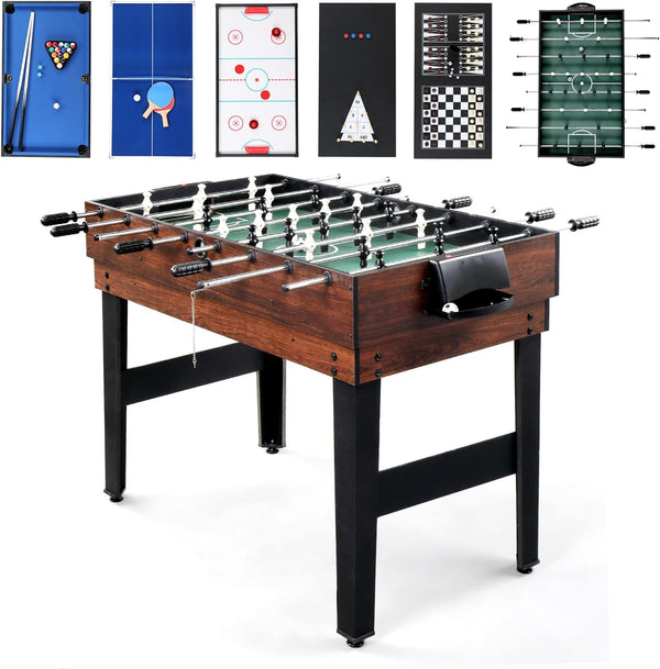 10-In-1 Multi Game Set for Adults and Family, 48" Game Table with Hockey, Foosball, Pool, Ping Pong, Shuffleboard, Chess, Checkers, Bowling, Backgammon