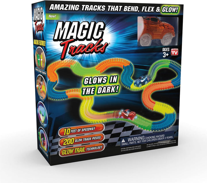 Magic Tracks 10 Foot Glow in the Dark Bendable Flexible Racetrack with LED Light-Up Race Car, Educational Playset Birthday Gift for Ages 3+