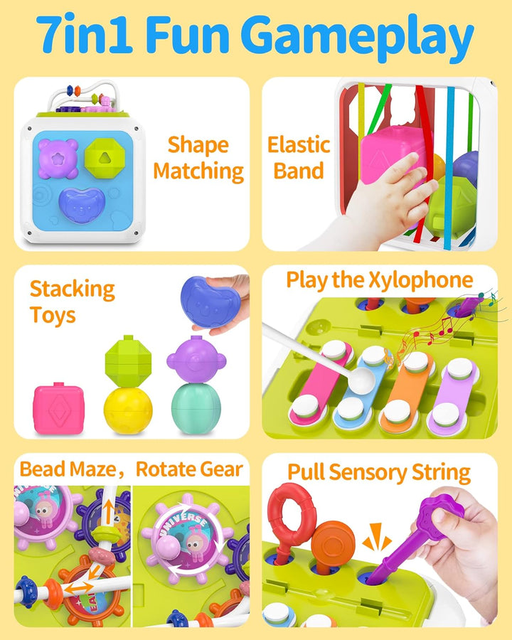 Montessori Toys for 1 Year Old Girls Boys, Baby Sorter Learning Sensory Activity Cube, 1 Year Old Girl Boy Birthday Gifts, Baby Toys 12+ Months