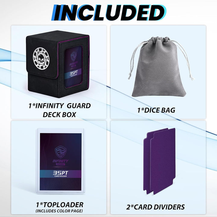 Card Deck Box for MTG with Commander Display for 100+ Double Sleeved Cards, Magnetic Card Storage Box Fits for TCG Sports Trading Cards (Black&Purple)