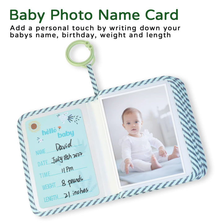 Baby Photo Album, Baby Memory Book Holds 4X6" Pictures, Soft Photo Cloth Book with Milestone Cards, Gift Set for Newborn Toddler & Kids（Blue）