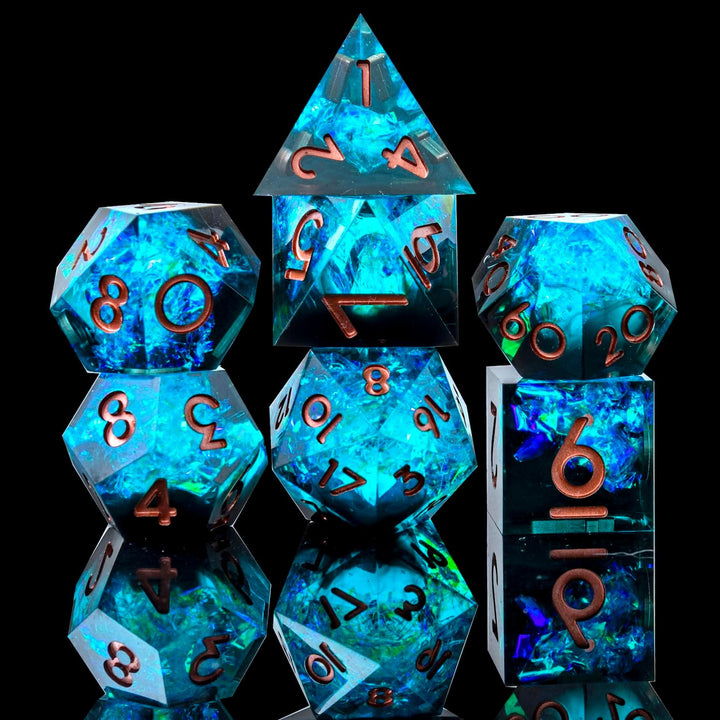 Sharp Edge DND Dice Set Handmade 7 Accessories Dice for Dungeons and Dragons TTRPG Games, Multi-Sided RPG Polyhedral Resin Sharp Edge Dice Roleplaying Games