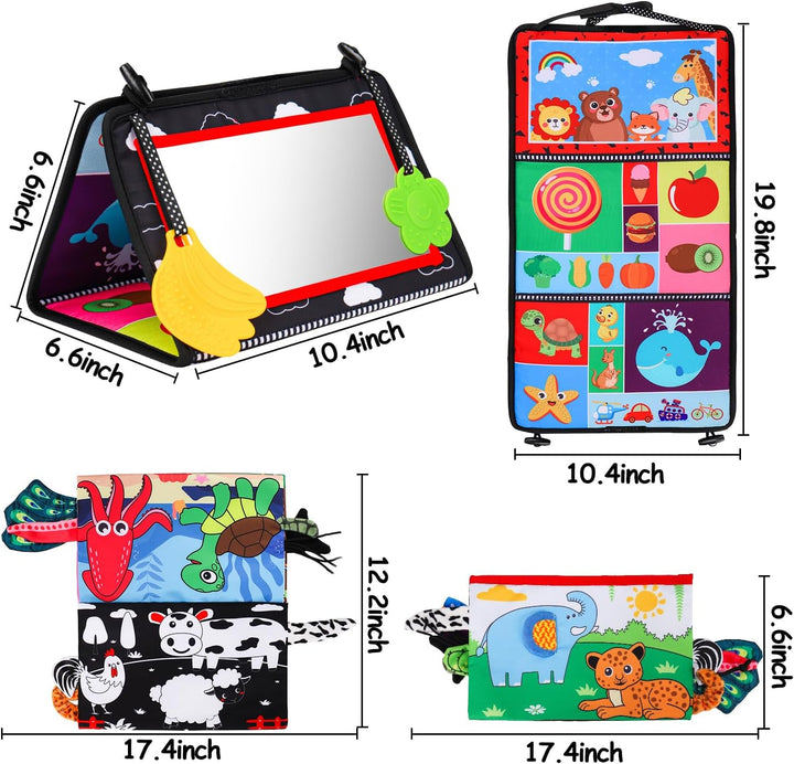 Baby Mirror Tummy Time Toys 0-6 Months with Crinkle Cloth Books Infant High Contrast Newborn Sensory Black and White Toy for 0-3 4 5 6 Months Must Haves Babies 3-6 6-12 Month Boys Girls Shower Gifts