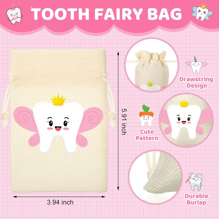 3 Pcs Tooth Fairy Gifts for Girls and Boys Tooth Fairy Box Coin Unicorn Bag with Gold Foil Reward Coins Wood Baby Keepsake Box for Lost Teeth Kids Birthday Gift
