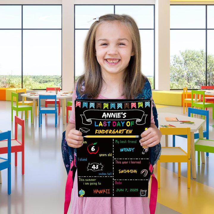 First Day of School Sign 14"X10" Double-Sided First and Last Day of School Board Reusable Wooden Colorful Chalkboard for Grades 1-12 for Kindergarten Pre K for Photography