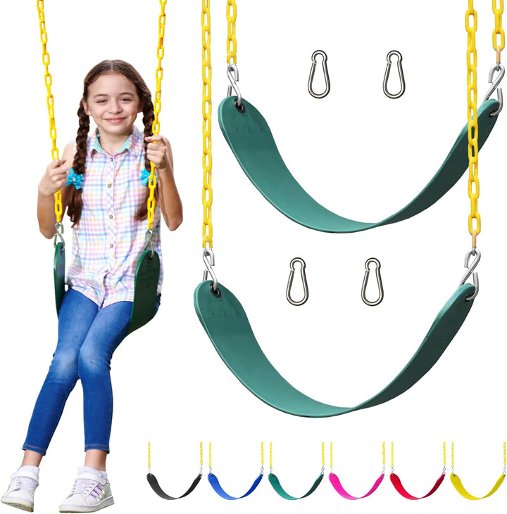 Swings for Outdoor Swing Set - Pack of 2 Swing Seat Replacement Kits with Heavy Duty Chains - Backyard Swingset Playground Accessories for Kids (Green)
