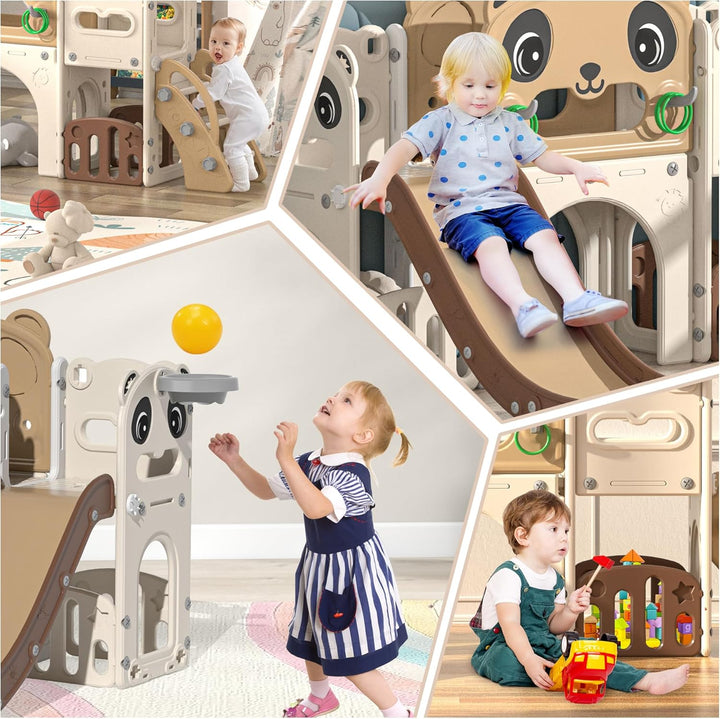 9 in 1 Toddler Slide and Climber Playset Indoor Outdoor Kids Slide with Basketball Hoop,Telescope and Storage Space, Freestanding Backyard Playground for Children Age 1-6