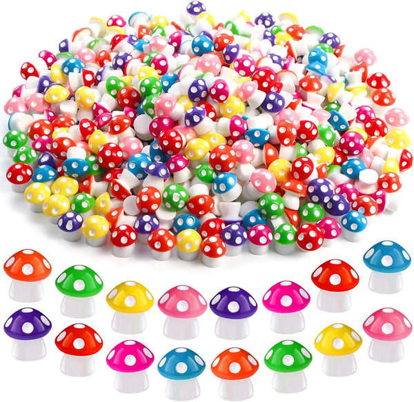 100Pcs Mini Resin Mushroom 8 Colors Small Mushrooms Figures Tiny Resin Mushrooms Plastic Little Miniature Mushrooms Bulk for Dollhouse Decor Micro Fairy Garden Landscape Aquarium Tiny Toys