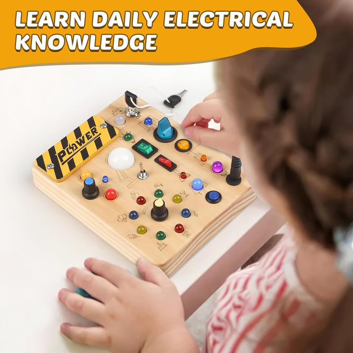 Montessori Toddler Busy Board, 19 Led Wooden Sensory Board Educational Toy, Montessori Toys for 1-6 Year Old, Travel Toys Gifts for Toddlers Boys and Girls
