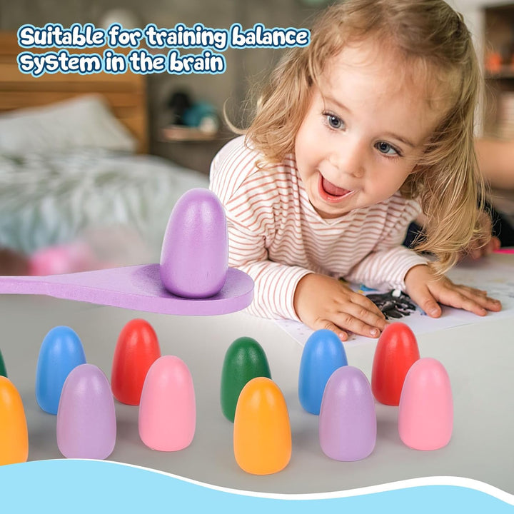 24PCS Egg Spoon Race Game Set, Relay Race Games Wooden Egg Balance Game for Outdoor Lawn Games