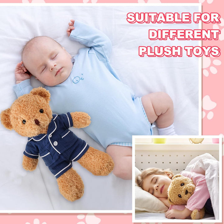 2 Sets Bear Clothes Stuffed Animal Accessories Pink and Blue Bear Pajamas Clothes Double Layer Muslin Short Sleeve Top and Bottom Pajamas Fits Most 14-18 Inch