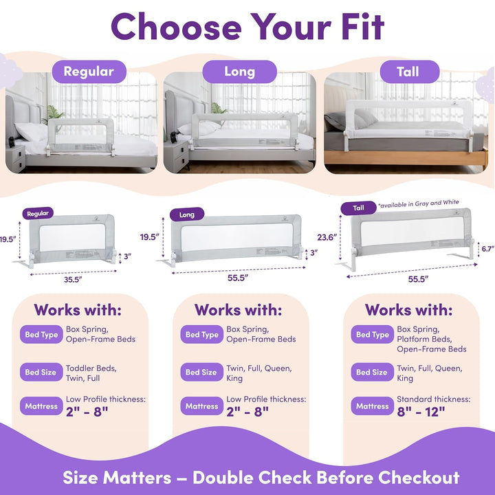 1-Pack Bed Rail for Toddlers 55.5" L X 19.5" H | Toddler Bed Rails for Twin, Full, Queen & King Mattress Size | Swing down Rail Guard | Mattress Side Rail for Kids | Gray