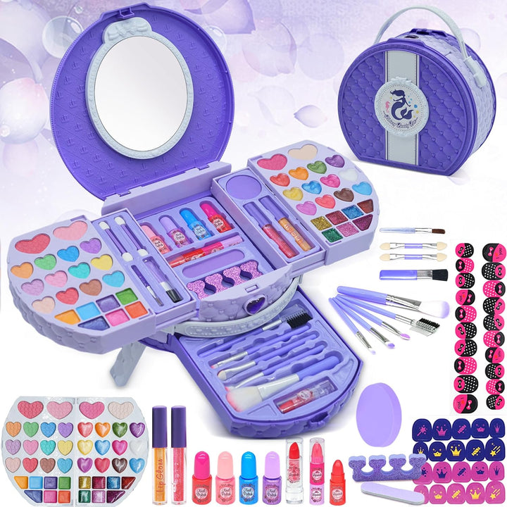Kids Makeup Kit for Girl - 52 PCS Safe and Washable Makeup for Kids, Real Girls Makeup Kit, Toddler Makeup Kit with Cosmetic Case, Girls Toys Age 4-12, Princess Toys Birthday Gifts for Girls