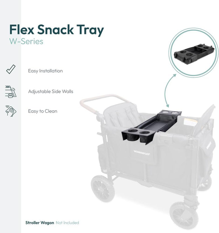 Flex Snack Tray for W4 Stroller Wagon with Convertible Cup Holders & Adjustable Sidewalls to Maximize Space, Easy to Install, Easy to Clean