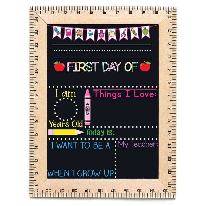 Bloom Owl First Day of School Chalkboard Sign - 11.5"X15" Reusable Back to School Photo Prop with Wooden Ruler Frame for Preschool, Kindergarten, and Beyond