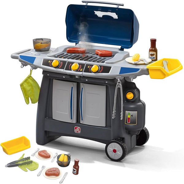 Sizzle & Smoke BBQ Grill Kids Playset, Indoor/Outdoor Kitchenette, Interactive Play with Sounds, Made of Durable Plastic, Includes 15 Piece Toy Accessories, for Toddlers 3+ Years Old