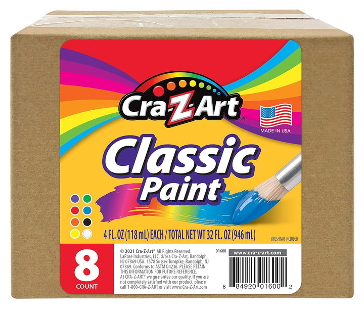 Washable Classic Paint Bulk Pack 8Ct, Assorted Colors 4Oz Each Bottle, 32Oz