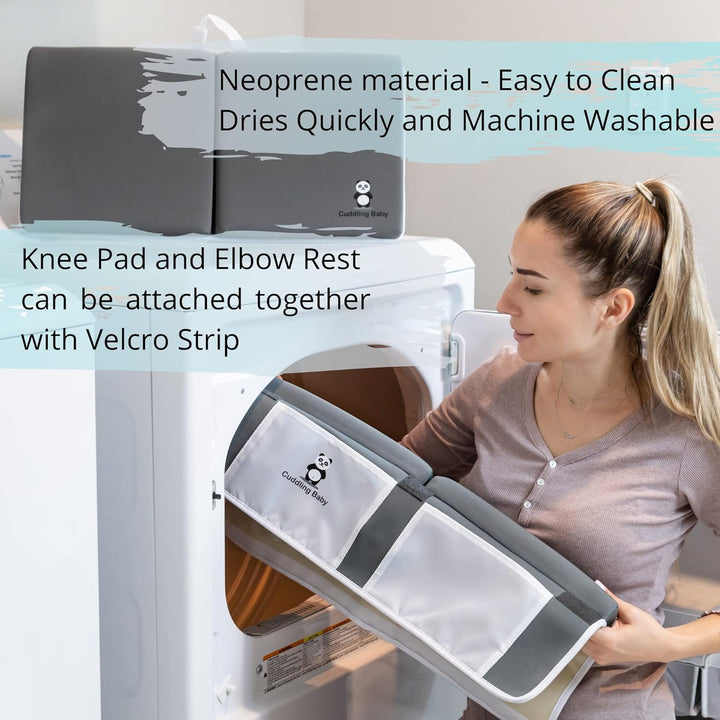 Bath Kneeler and Elbow Rest Pad Set - 2PC Premium Baby Bath Mat Set - Non-Slip Kneeling Pad with Storage Pockets - Machine Washable, Durable Foam Pad Bundle - Gray