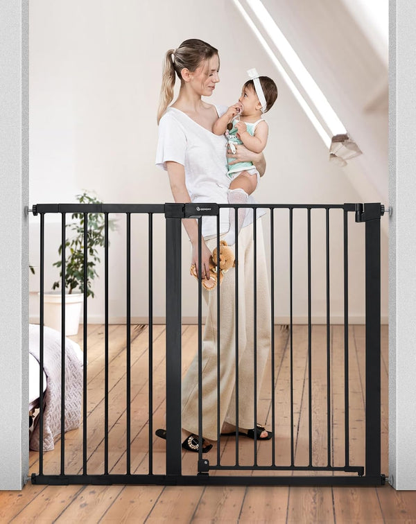 36" Extra Tall Baby Gate for Stairs and Doorways - Fits 29.5" to 48.8" Wide Openings, Auto Close Extra Wide Dog Gate for House, Pressure Mounted Easy Walk through Pet with Door, Black