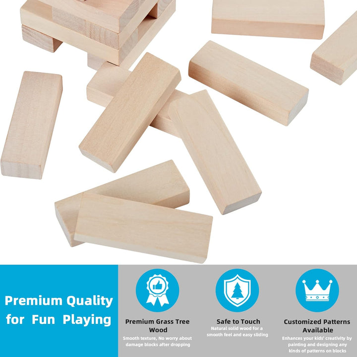 Mini Tumble Tower, 54PCS Wooden Stacking Game for Teens - Pine Stack Timber Board Games with 4 Dice Set - Classic ‌Xmas Gifts for Kids