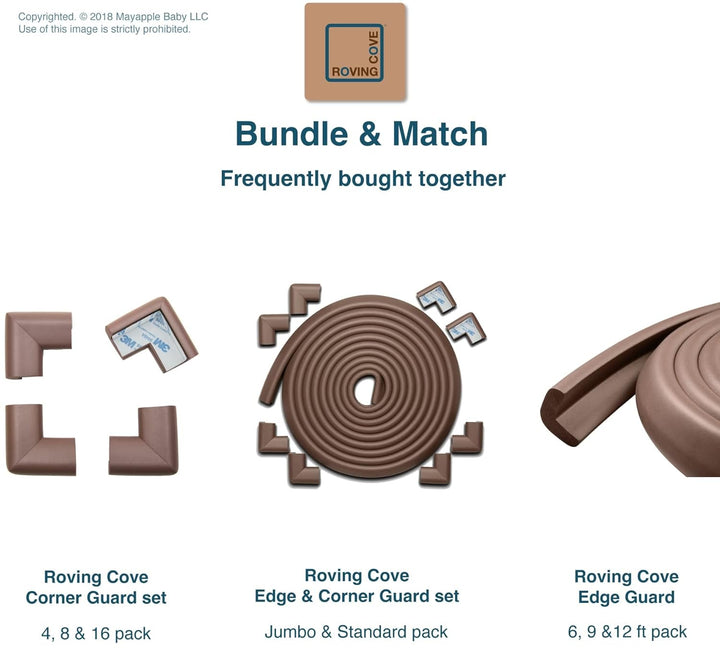 Heftyfit Edge Corner Protector Baby Proofing (Large 18Ft Edge 8 Corners), Heavy-Duty, Soft NBR Rubber Foam, Furniture Fireplace Safety Bumper Guard, 3M Adhesive, Coffee Brown