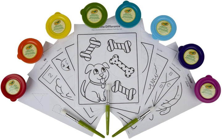 Spill Proof Paint Set (8Ct), Washable Toddler Paint Kit, Includes Brushes, Pots, Activity Pages, Toddler Gift, Ages 3+
