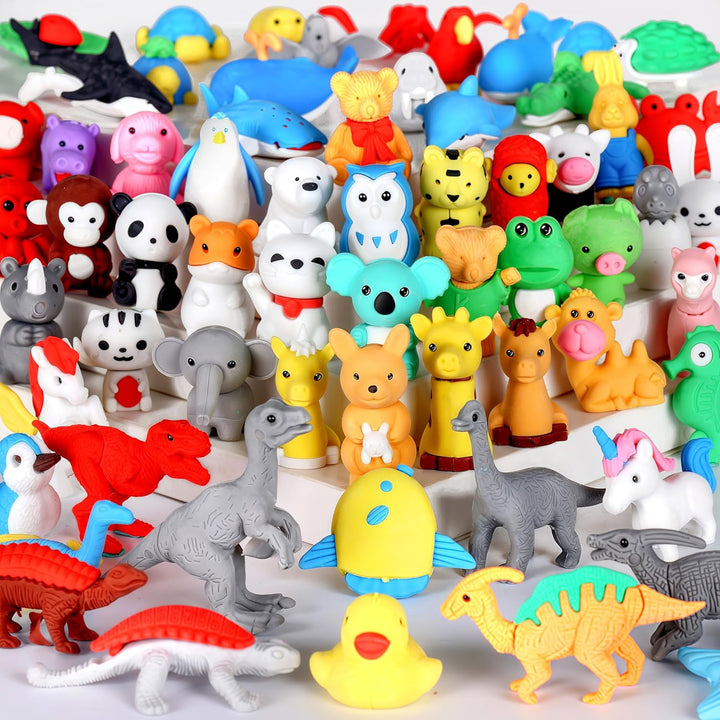 34Pcs Animal Erasers Bulk Cute Desk Pets Kids Puzzle Erasers Take Apart Cool 3D Eraser Mini Pencil Eraser Fun Party Favors for School Supplies Classroom Rewards Easter Egg Fillers Gifts