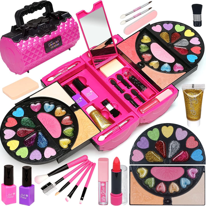 Kids Makeup Kit for Girl - 52 PCS Safe and Washable Makeup for Kids, Real Girls Makeup Kit, Toddler Makeup Kit with Cosmetic Case, Girls Toys Age 4-12, Princess Toys Birthday Gifts for Girls