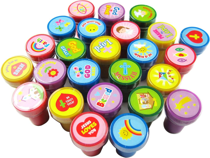 50 Pcs Religious Assorted Stampers for Kids Religious Prizes Carnival Prizes Vacation Bible School Sunday School Prizes