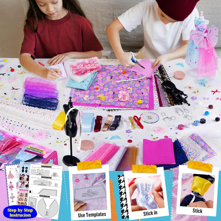 800+Pcs - Fashion Designer Kit for Girls with 6 Mannequins - Arts and Crafts Kit- Sewing Kit for Kid Ages 8-12 -Girl Gift Age 6 7 8 9 10 11 12-Gifts for Teen Girls