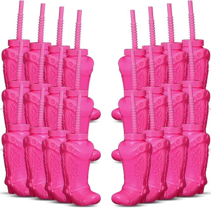 12 Pcs 10 Oz Plastic Cowboy Boot Cups with Straws and Lids Plastic Cowboy Cups for Western Themed Party Supplies and Rodeo Party Decorations (Brown)